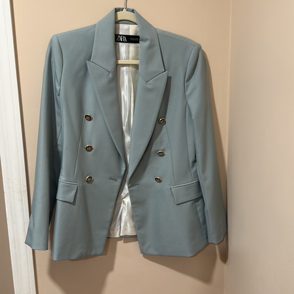 Zara S Green Double-Breasted Blazer Coat with Gold Buttons - Picture 2 of 4